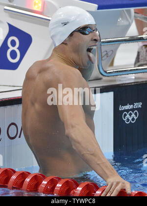 Pieter Timmers de Belgique réagit après la baignade sa chaleur dans le le 100 m nage libre aux Jeux Olympiques d'été de 2012 à Londres le 31 juillet 2012 à Stratford, Londres. Timmers a terminé avec un temps de 48,54 dans sa course, se qualifiant pour la demi-finale. UPI/Brian Kersey Banque D'Images