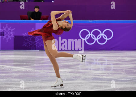 Carolina Kostner de l'Italie participe à l'unique programme court dames de patinage de compétition de patinage artistique à l'Jeux olympiques d'hiver de Pyeongchang 2018, à l'Ice Arena à Gangneung Gangneung, Corée du Sud, le 11 février 2018. Photo de Richard Ellis/UPI Banque D'Images