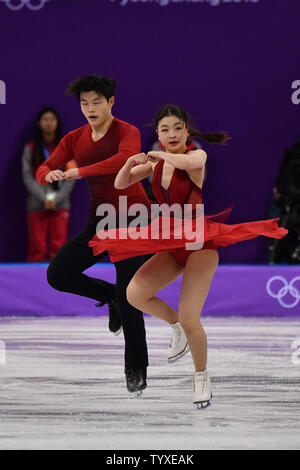 Maia Shibutani et Alex Shibutani des USA en compétition dans l'épreuve par équipe de danse sur glace, patinage libre au Jeux Olympiques d'hiver de Pyeongchang 2018, à l'ovale à Gangneung Gangneung, Corée du Sud, le 12 février 2018. Photo de Richard Ellis/UPI Banque D'Images