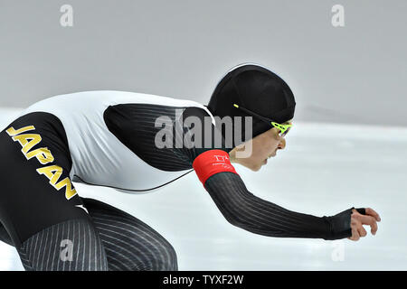 Nao Kodaira du Japon participe à la Ladies' 1000m en patinage de vitesse lors de la finale des Jeux Olympiques d'hiver de 2018 à Pyeongchang, à l'ovale à Gangneung Gangneung, Corée du Sud, le 14 février 2018. Nao a remporté la médaille d'argent. Photo de Richard Ellis/UPI Banque D'Images