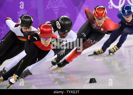 Maame Biney des USA pendant les dames 1500m de patinage de vitesse sur courte piste finale au Jeux Olympiques d'hiver de Pyeongchang 2018, à l'Ice Arena à Gangneung Gangneung, Corée du Sud, le 17 février 2018. Photo de Richard Ellis/UPI Banque D'Images