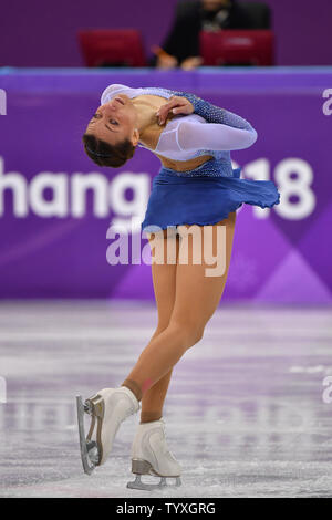 Nicole Schott de l'Allemagne participe à l'Unique Dames Programme court de patinage pendant les Jeux Olympiques d'hiver de Pyeongchang 2018, à l'Ice Arena à Gangneung Gangneung, Corée du Sud, le 21 février 2018. Photo de Richard Ellis/UPI Banque D'Images
