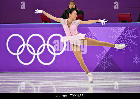 Kailani Craine de l'Australie est en concurrence pour les dames Programme court de patinage artistique unique au cours de l'hiver 2018 de Pyeongchang Jeux Olympiques, à l'Ice Arena à Gangneung Gangneung, Corée du Sud, le 21 février 2018. Photo de Richard Ellis/UPI Banque D'Images