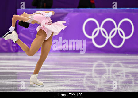 Kailani Craine de l'Australie est en concurrence pour les dames Programme court de patinage artistique unique au cours de l'hiver 2018 de Pyeongchang Jeux Olympiques, à l'Ice Arena à Gangneung Gangneung, Corée du Sud, le 21 février 2018. Photo de Richard Ellis/UPI Banque D'Images