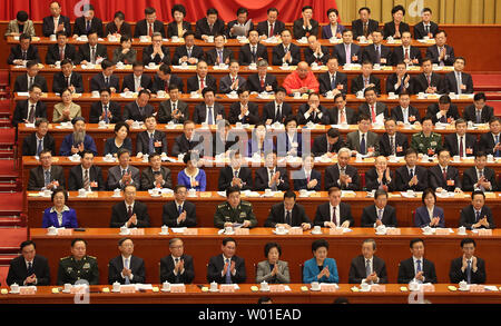 Les délégués participent au gouvernement chinois haut de la 1re session de la 13e Conférence consultative politique du peuple chinois (CCPPC) dans le Grand Hall du Peuple à Beijing, le 3 mars 2018. Les timbres en caoutchouc 'annuels' congrès est organisé pour soutenir le Parti communiste d'un parti sur la politique et les politiques. "La Chine a exprimé une vive préoccupation" au sujet d'une politique commerciale qui s'engage à faire pression sur Pékin sur l'acier et l'aluminium de douane. Photo par Stephen Shaver/UPI Banque D'Images