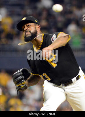 Pittsburgh Pirates pitcher Felipe Vazquez delivers to the American League  during the seventh inning of the MLB All-Star Game at Nationals Park in  Washington, D.C., July 17, 2018. Photo by Kevin Dietsch/UPI