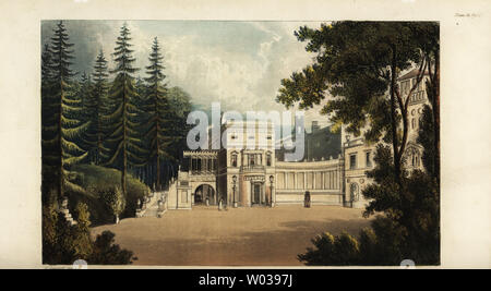 Deepdene, Surrey, le siège de banquier et auteur Thomas l'espoir. Maison et jardins Regency remodelée par l'architecte William Atkinson. La gravure sur cuivre coloriée après une illustration par John Gendall de Rudolph Ackermann's Repository of Arts, Londres, 1823. Banque D'Images