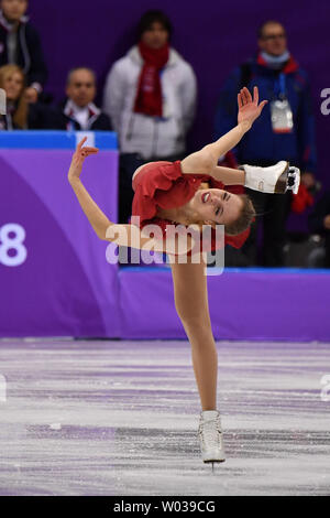 Carolina Kostner de l'Italie participe à l'unique programme court dames de patinage de compétition de patinage artistique à l'Jeux olympiques d'hiver de Pyeongchang 2018, à l'Ice Arena à Gangneung Gangneung, Corée du Sud, le 11 février 2018. Photo de Richard Ellis/UPI Banque D'Images