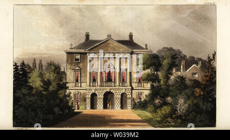 Nouveau Lodge ou White Lodge, Richmond Park, siège de Henry Addington, 1er vicomte Sidmouth. Pavillon de chasse conçu par le comte de Pembroke, pour le roi George I. coloriée à la gravure sur cuivre après une illustration par John Gendall de Rudolph Ackermann's Repository of Arts, Londres, 1823. Banque D'Images