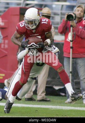 Arizona Cardinals wide receiver Steve Breaston (15) attrape un col au cours du deuxième trimestre contre les Rams de Saint-Louis au University of Phoenix Stadium de Glendale, Arizona, du 24 Décembre 27,2009. UPI/Art Foxall Banque D'Images