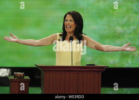 Michelle Bachmann (Rép. R-MN) parle le deuxième jour de la Convention nationale du parti républicain à Saint Paul, Minnesota, le 2 septembre 2008. (Photo d'UPI/Roger L. Wollenberg) Banque D'Images