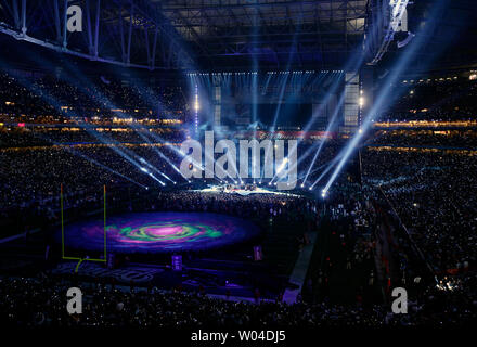 Tom Petty et les Heartbreakers effectuer pendant la mi-temps au Super Bowl XLII avec les Giants de New York contre les New England Patriots au University of Phoenix Stadium de Glendale, en Arizona, du 3 février 2008. (Photo d'UPI/Jon SooHoo) Banque D'Images