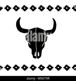 Vector black skulls buffalo, taureau ou vache sur un fond blanc. Graphiques dessinées à la main. Le symbole de l'ouest sauvage. Vintage vache emblème crâne avec cornes. Illustration de Vecteur