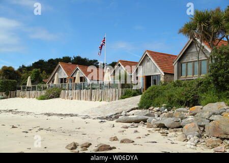 Sea Garden Cottages sur Tresco, Îles Scilly, Cornwall, UK Banque D'Images