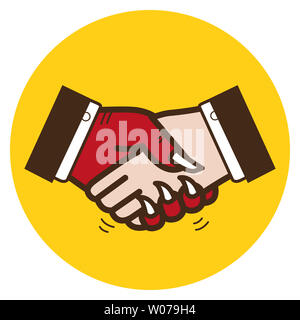 Un homme d'affaires faisant un marché avec le diable. Les hommes d'affaires se serrent la main. Poignée de main professionnelle. Banque D'Images