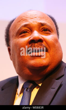 Martin Luther King III, parle de son père, le regretté Martin Luther King Jr. et sa vie comme il a grandi au cours d'une réunion de l'entreprise Bank of America à St Louis le 17 janvier 2019. King III est le fils le plus âgé et le plus ancien enfant vivant des leaders des droits civiques Martin Luther King et Coretta Scott King. Photo de Bill Greenblatt/UPI Banque D'Images