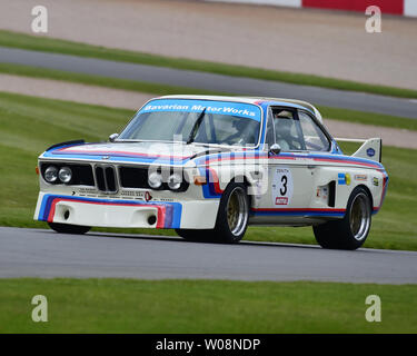 Daniel Reinhardt, Dominique Reinhardt, BMW 3 litres CSL, Touring Car Challenge historique, à la HTCC, Tony Dron Trophy, Donington Festival historique, mai 2019, Banque D'Images