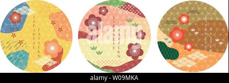 Fleur de cerisier vecteur modèle. Motif de fond japonais. Toile de forme du cercle. Illustration de Vecteur