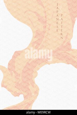 Modèle de forme abstraite avec vecteur modèle japonais. Arrière-plan avec liquide rose grunge texture. Illustration de Vecteur