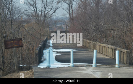 'Pont de non retour' est vu à la zone commune de sécurité(JSA) de Panmunjom, dans la zone démilitarisée (DMZ), à Paju, Corée du Sud, le 18 février 2016. Photo par Keizo Mori/UPI Banque D'Images