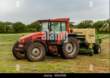 Ballydehob, West Cork, Irlande. 27 Juin, 2019. Fermiers de Durrus Michael Pat Ward bails herbe pour l'ensilage. Les balles sont utilisées comme fourrage d'hiver pour le bétail. Credit : Andy Gibson/Alamy Live News. Banque D'Images