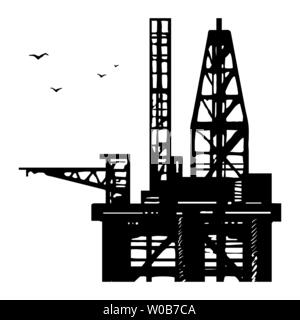 Le forage de pétrole au large de la plate-forme. Illustration de Vecteur