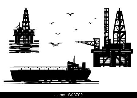 L'extraction de produits pétroliers dans la mer Illustration de Vecteur