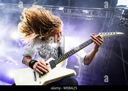 Copenhague, Danemark - 21 juin, 2019. Le groupe de death metal danois Baest effectue un concert live au cours de l'heavy metal danois Copenhell festival 2019 à Copenhague. (Photo crédit : Gonzales Photo - Peter Troest). Banque D'Images