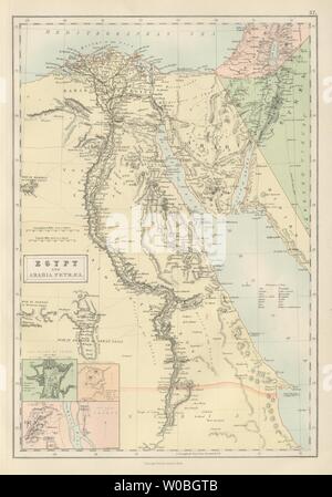 L'Egypte et l'Arabie petraea. Vallée du Nil Gizeh Pétra Inset Thèbes BARTHOLOMEW 1882 map Banque D'Images