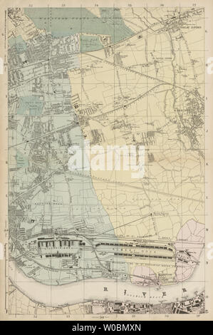 Londres Royal Docks Woolwich Ouest/Wanstead E Ham Beckton Barking Ilford c1887 la carte Banque D'Images