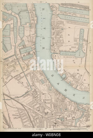 DEPTFORD MILLWALL Surrey & West India Docks Isle of Dogs Canary Wharf c1887 la carte Banque D'Images