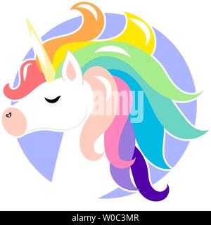 Unicorn mignon visage. Vector cartoon character illustration. Design pour enfant, t-shirt. Les filles, le kid, concept magique. Unicorn mignon cheval blanc avec de l'or Illustration de Vecteur