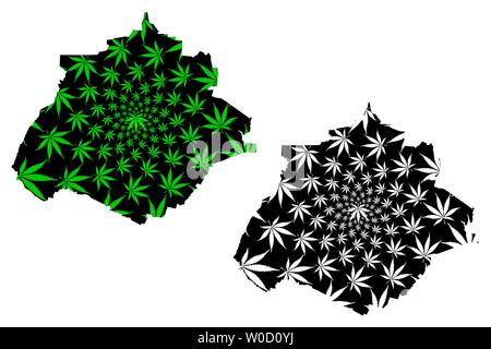 Aguascalientes (États-Unis du Mexique, Mexique, République fédérale) la carte est conçue de feuilles de cannabis vert et noir, État libre et souverain d'Aguascalie Illustration de Vecteur