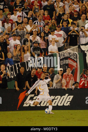 LA Galaxy's David Beckham joue dans la seconde moitié contre le DC United au Stade RFK à Washington le 9 août 2007. L'United a battu la galaxie 1-0. (Photo d'UPI/Alexis C. Glenn) Banque D'Images