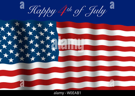 4e de juillet. Les États-Unis célèbrent de patriotique. Brandir le drapeau américain avec Happy 4 juillet texte. Banque D'Images