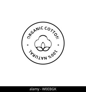Chemise de coton organique naturel étiquettes et badges - Vector icône ronde, autocollant, Logo, Tampon, fleur de coton Tag isolé sur fond blanc - Naturel Clo Illustration de Vecteur