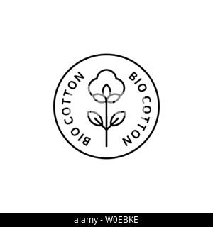 Chemise de coton organique naturel étiquettes et badges - Vector icône ronde, autocollant, Logo, Tampon, fleur de coton Tag isolé sur fond blanc - Naturel Clo Illustration de Vecteur