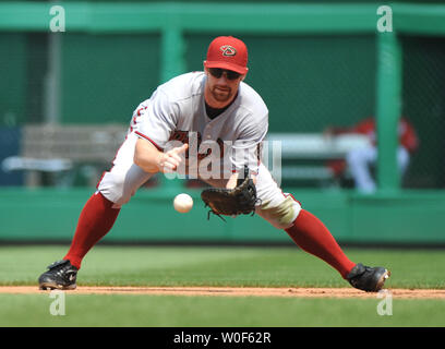 Arizona Diamonbacks de premier but des champs de Tracy au Tchad une balle contre les Nationals de Washington au cours de la cinquième manche au Championnat National Park à Washington le 9 août 2009. UPI/Kevin Dietsch Banque D'Images