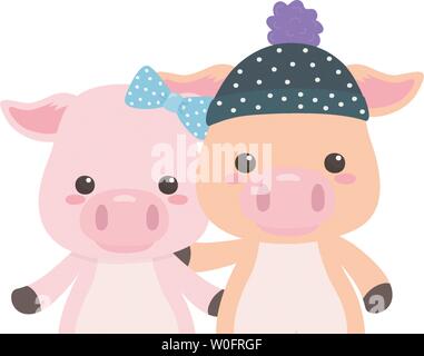 Couple de cochons cartoons design, cute Animal Life Nature et faune zoo thème Vector illustration Illustration de Vecteur