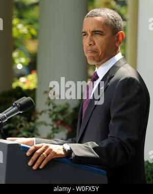 Le président américain Barack Obama appelle le Sénat américain à adopter une loi de réforme du financement des campagnes électorales au cours d'une déclaration à la Roseraie de la Maison Blanche à Washington le 26 juillet 2010. UPI/Roger L. Wollenberg Banque D'Images