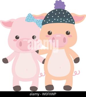 Couple de cochons cartoons design, cute Animal Life Nature et faune zoo thème Vector illustration Illustration de Vecteur