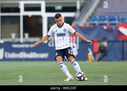 26 juin, 2019 ; Foxborough, Massachusetts, USA ; l'Union de Philadelphie defender Kai Wagner (27) en action lors d'un match entre MLS Philadelphia Union et New England Revolution au Stade Gillette. Anthony Nesmith/CSM Banque D'Images