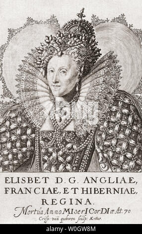 La reine Elizabeth I d'Angleterre, Maalouf. Après une gravure anonyme produite peu après sa mort. Banque D'Images