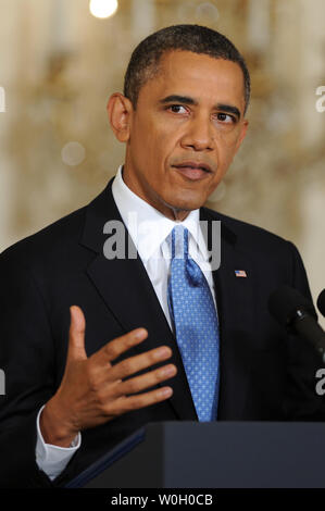 Le président Barack Obama parle au cours d'une conférence de presse à la Maison Blanche à Washington, DC Le 14 janvier 2012. UPI/Kevin Dietsch Banque D'Images