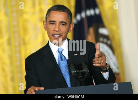 Le président Barack Obama parle au cours d'une conférence de presse à la Maison Blanche à Washington, DC Le 14 janvier 2012. UPI/Kevin Dietsch Banque D'Images