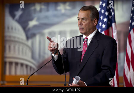 Le président de la Chambre John Boehner (R-OH) parle à la presse le 14 février 2013 à Washington, D.C. UPI/Kevin Dietsch Banque D'Images