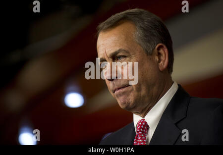 Le président de la Chambre John Boehner (R-OH) parle à la presse le 14 février 2013 à Washington, D.C. UPI/Kevin Dietsch Banque D'Images
