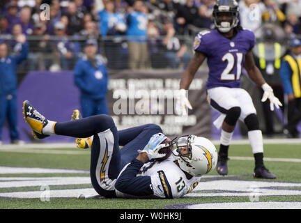 San Diego Chargers wide receiver Keenan Allen apporte un 12 verges contre les Ravens de Baltimore de réception au premier trimestre chez M&T Bank Domaine à Baltimore, Maryland le 30 novembre 2014. UPI/Kevin Dietsch Banque D'Images