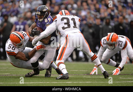 Baltimore Ravens le receveur Steve Smith (89) êtres humains dans une passe contre les Cleveland Browns M&T Bank Stadium à Baltimore, Maryland le 28 décembre 2014. Les Ravens défait les Browns 20-10. UPI/Kevin Dietsch Banque D'Images