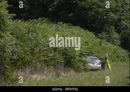 La voiture que WDBJ-TV shooting suspect Vester Lee Flanagan II s'est tiré en est vu sur RT-66 près de Markham, Virginie le 26 août 2015. Flanagan journaliste tué Alison Parker et opérateur de caméra Adam Ward. Photo par Kevin Dietsch/UPI Banque D'Images